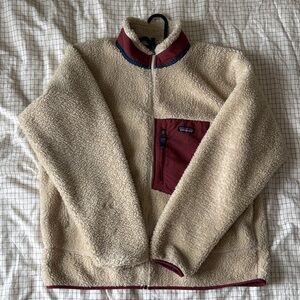 Patagonia Cream and Burgundy Fleece Jacket
